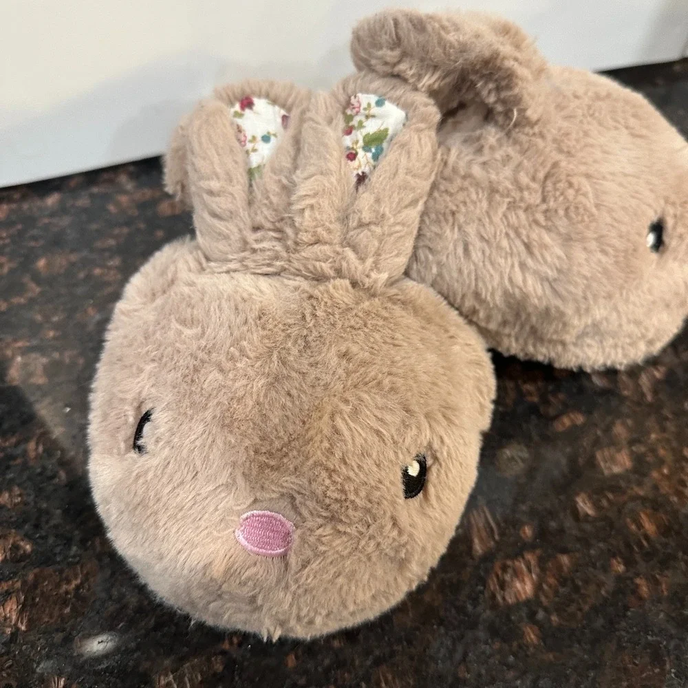 Wonder Nation Bunny Rabbit Plush Slippers Kids Size 13-1 Beige Brown Fuzzy Fun